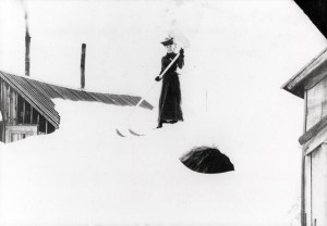 Beth Batcheller, circa 1910, pictured here on the roof of her Tomboy home. Batcheller was known to deliver holiday gifts to all the children who lived at Tomboy.