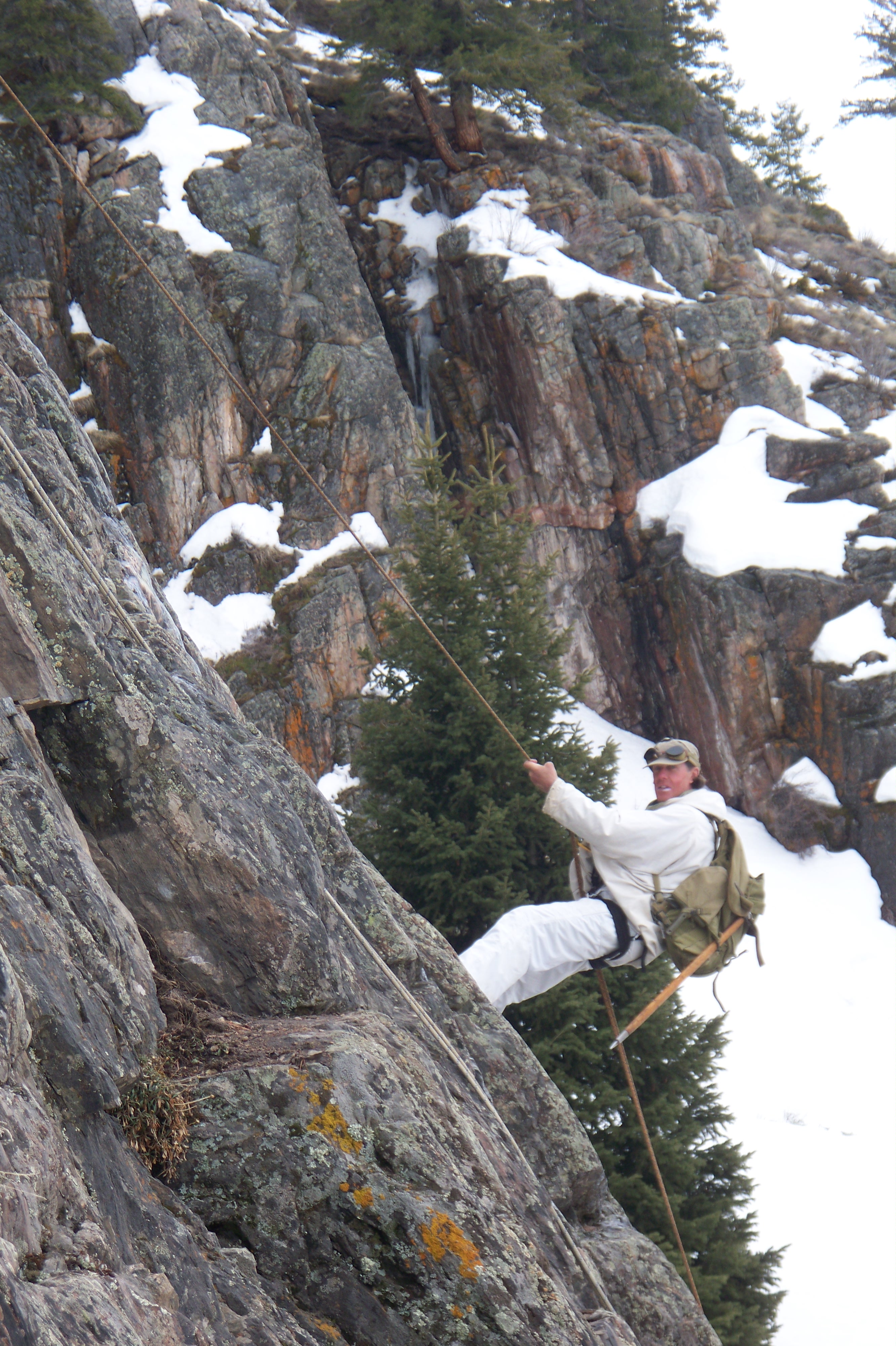 Scott rappeling on wall at Camp Hale